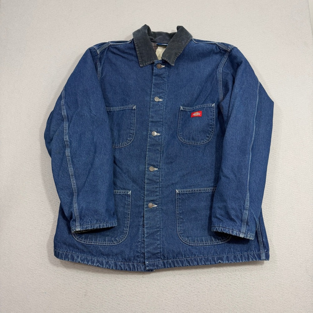 Vintage Dickies Chore Coat XL Denim Blanket Lined Work Jacket Corduroy Collar